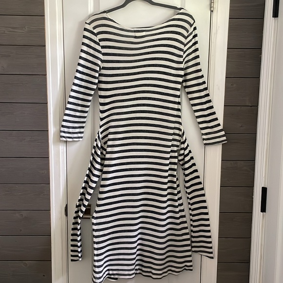 Anthropologie T.la Becky Charcoal/Cream Striped Front Tie Midi Dress XS NWT - Picture 4 of 12